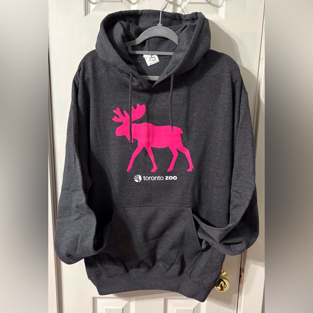 Toronto Zoo Gray Hoodie with Pink Moose
